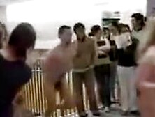 Bunch Of Naked Students Running Up The Stairs