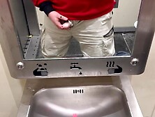 Risky wank in public toilet,  wide cum-shot.
