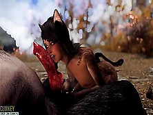 Werewolf Hunted Cat - Lady's Cunt Well | Massive Dong Monster | 3D Porn Sex