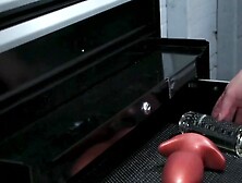 Blonde lesbian anal fucked at mechanic workshop