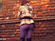 Jeny Smith got nude on the night club entrance. Stripped on stairs