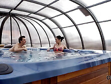 Old4k.  aged guy makes enjoy with his slender gf in the jacuzzi