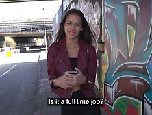 Skinny brunette babe is getting her clit rammed hard outdoors