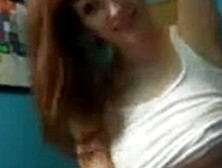 Sexy brunette girl on webcam stripteasing and seducing at home