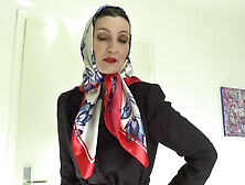 Elegant Milf Victoria Valente Models Satin Headscarves Like A True Scarf Queen