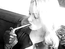 Sexy Blonde Slut Smoking Tease In Leather