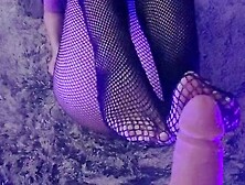 Foxy Blonde In Black Fishnets Strokes Cock With Her Nice Feet