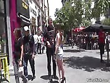 Naked Brunette Walking Flag In Public