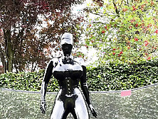 Miss Fetilicious Jumping In Latex Catsuit