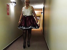 Sissy Ray In Purple Sissy Dress In Corridor