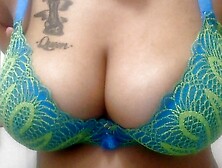 Ebony Milf bounce her big tits and massages them