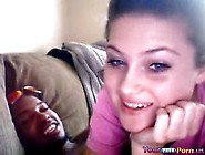 White Teen Rides Her Black Bf On The Sofa