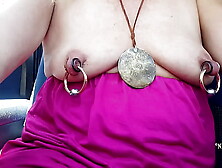 nippleringlover nasty mother flashing extreme pierced nipples pierced twat and attractive rear-end on public street