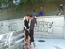 Tied Brunette Babe Anal Fucked Outdoor