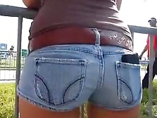 Girl In Jeans Hotpants