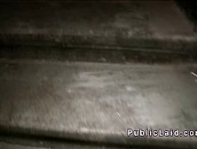 Hungarian sucks big cock in public