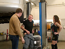 Sexy Brunette In Stockings Getting Her Holes Drilled