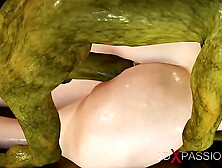 3dxpassion. com.  Fine sex! Ravishing fresh queen gets slammed hard by a green monster in the mystical cave