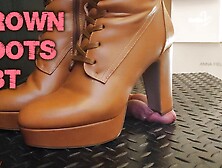 Cbt And Cock Crush Trample In Brown Knee High Boots With Tamystarly - Ballbusting,  Bootjob,  Shoejob