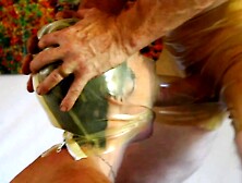 Submissive milf whore deepthroat facefucked while wearing a breath play mask