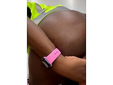 Large ass Amateur Black banging sex toy at work in the break room
