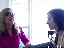 LICK MOMMA - Busty lesbian MILF munching young stepdaughter pussy