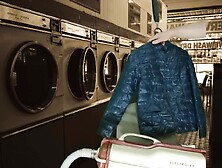 Vacuuming Girlfriend's Emoi Blue Down Jacket with Vintage Electrolux