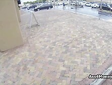 Broke blonde teen bends over for cash