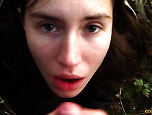 Fresh shy Russian whore gives a bj in a German forest and swallow spunk in POINT OF VIEW (first amateur porn from family archive