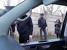 Hard-Core action in driving van interrupted by real Police officers