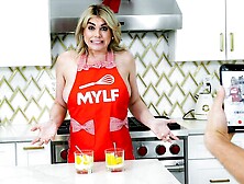 Kitchen fuck in the cowgirl pose with a gorgeous blonde Addyson James