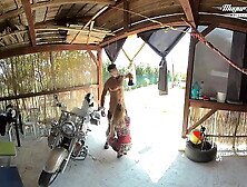 Regina Gold On Motorcycle