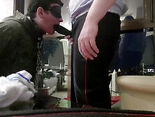 Crazy Hard Bdsm Threesome -Young Military Slave And 2 Domins- Piss Slap Spank And Hard Mouth Fuck