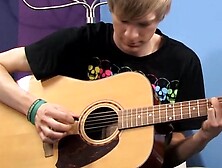 Young Man Plays Guitar Before Dick Stroking And Cumming