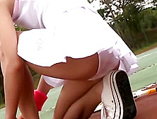 Tennis College Girl In Pink And White Striped Cotton Panties