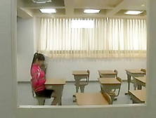 Japanese Schoolgirl Fastened And Drilled In Classroom