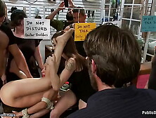 Bound Hispanic booty nailed in public store