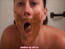 Brunette Woman Swallows Fresh Shit