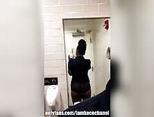 Brown Lady Shows Off In Work Bathroom