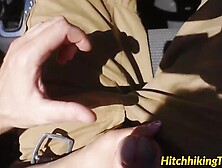 Lovely babe sucks the guy off in the car before he fucks her