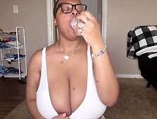 Natural Tit Babe Sloppy Sucking And Tit Fucking A Dildo