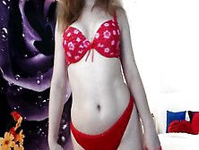 Wild Red Haired Masturbate Inside Her Red Underwear Thongs With Bra On