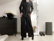 Satin Silk Jumpsuit And Blazer Jacket On Sissy Tranny Slut