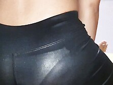 Dry humping in a full leather outfit, leather leggings, ass job cum in pants