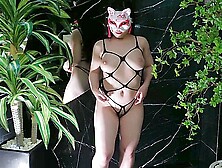 18-year-old Model Dancing Under A Large Water Fountain With The Sound Of Rain And Thunderous Music