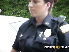 Horny ladies in cop uniforms arrested an innocent black dude