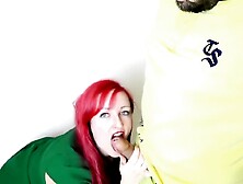 Redhead BBW in green dress fucked on the stairs