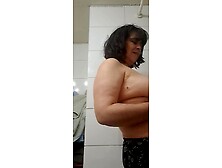 Stepmother in imagination and in silence receives her stepson's large shlong in the butt in the shower