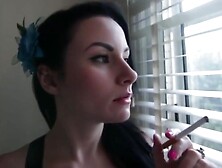 Brunette Smoking Blowjob And Swallows Cum