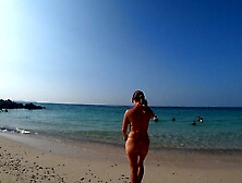 Wife Orange Thong Micro Bikini Public Beach Ass